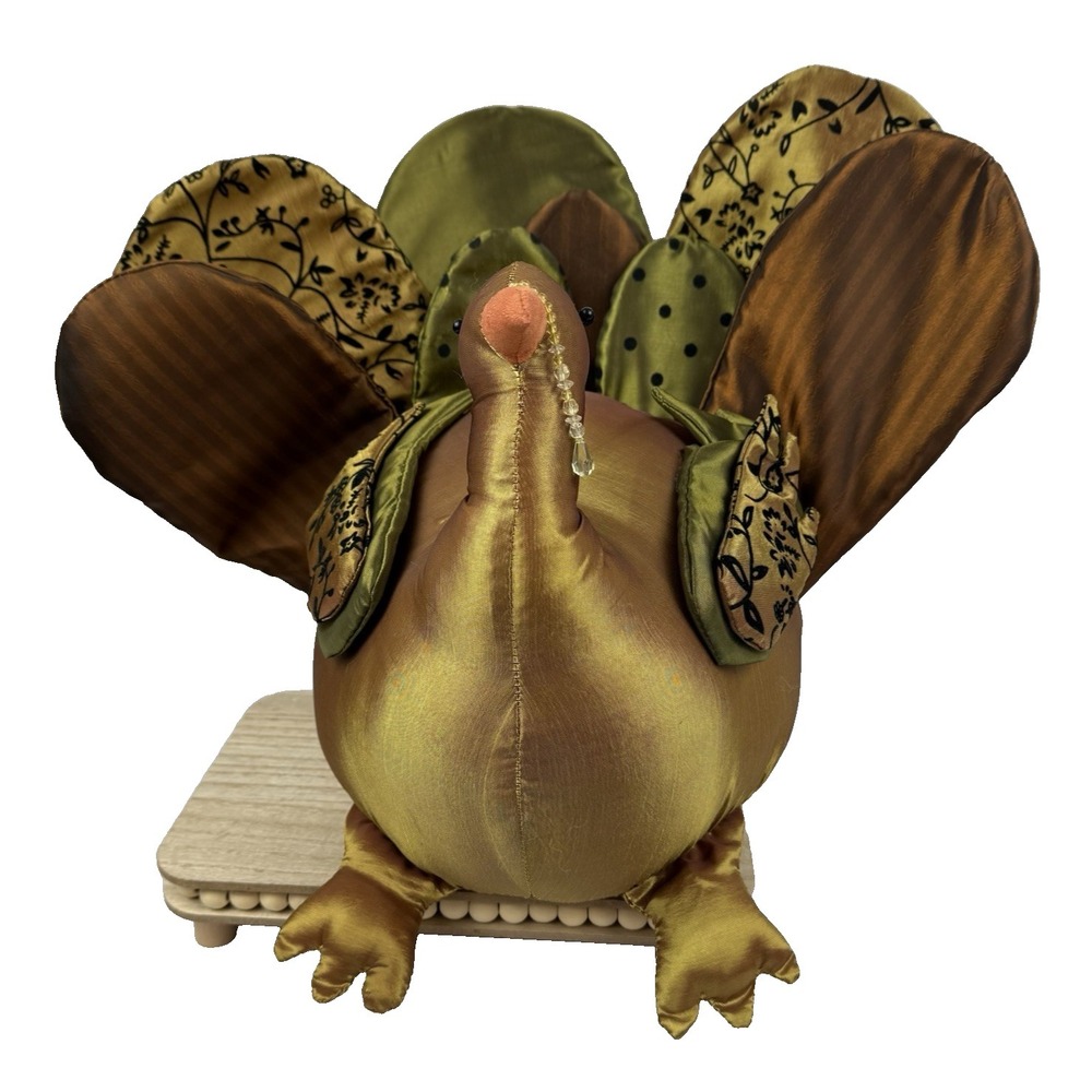 Decorative Turkey Plush Shiny Satin Fabric Fall Floral Thanksgiving Decor 15x18